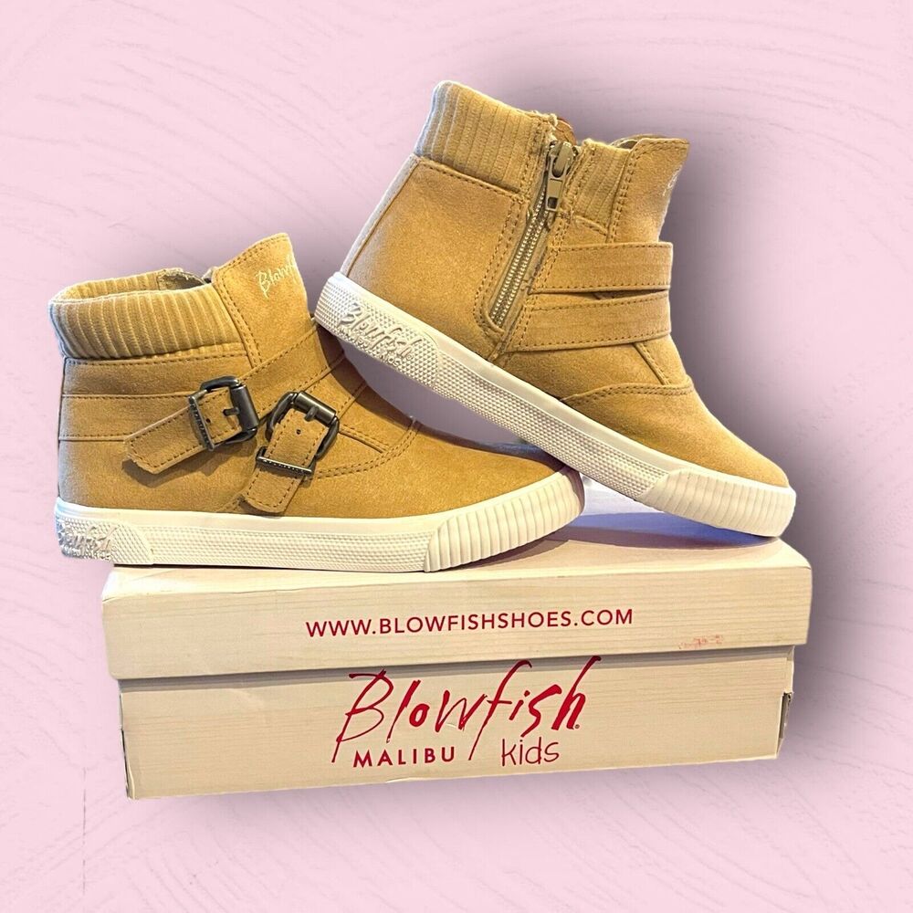 Blowfish FRAMATCHA Sneakers  HIGH TOP Light Camel Tan SUEDE Girl’s Size 4.5 NEW